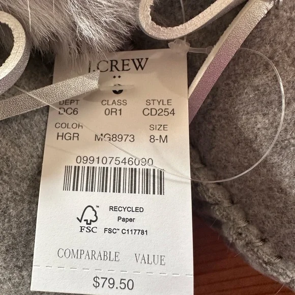 NWT J. Crew Gray Women's Heathered Faux-Fur Lined Slippers • Size 8 - Picture 4 of 10